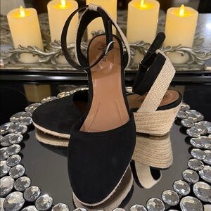 Black Espadrille Wedge Sandals-3 inch heel
